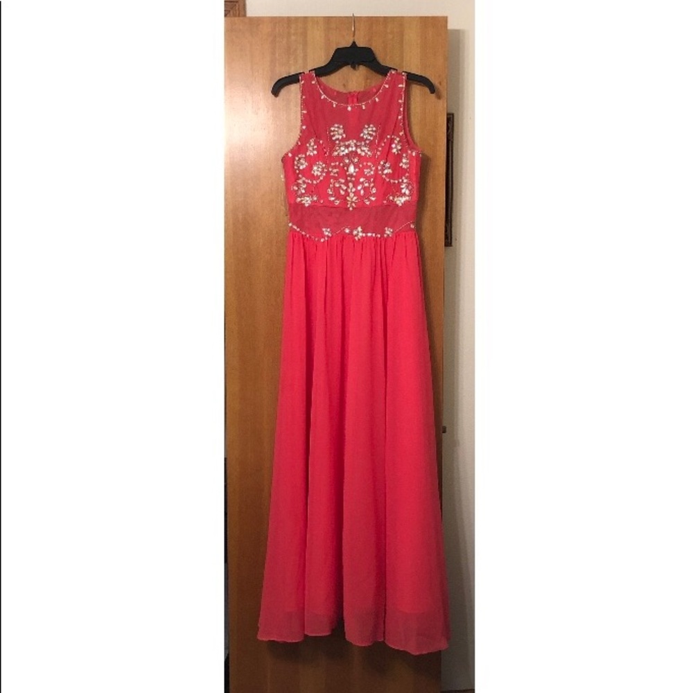 Peach/pink embellished evening gown